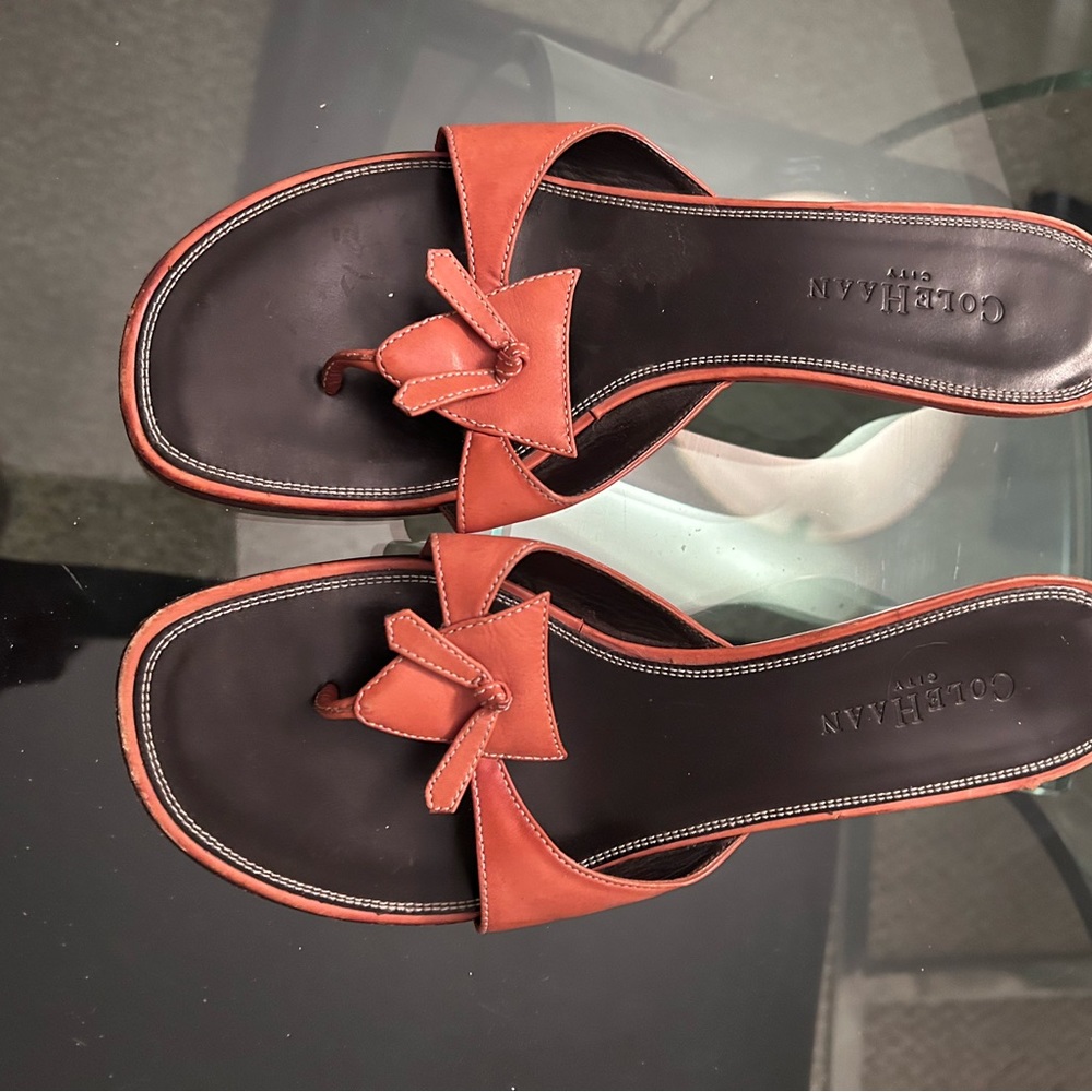 Burnt orange Cole Haan sandals.